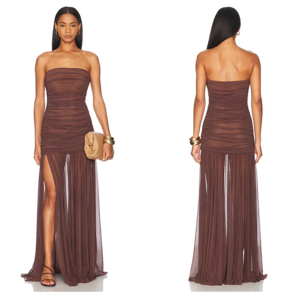 Retrofete Adele Brown Chiffon Strapless Maxi Dress - Picture 2 of 8